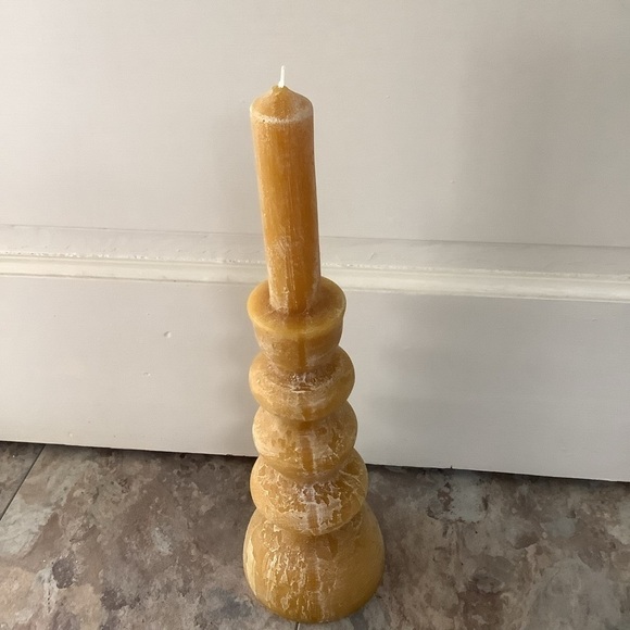 🆕 New Anthropologie Mustard Yellow Pillar Spindle Taper Candle - Picture 4 of 9